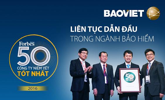 Bảo Việt dẫn đầu ngành bảo hiểm trong Top 50 doanh nghiệp do Forbes VN bình chọn