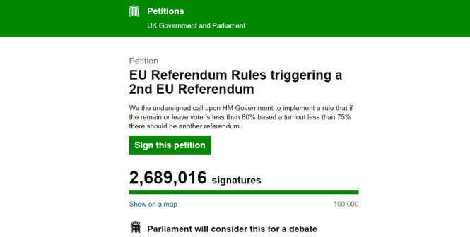 Gần 2,7 triệu người Anh ký tên đòi trưng cầu lần hai