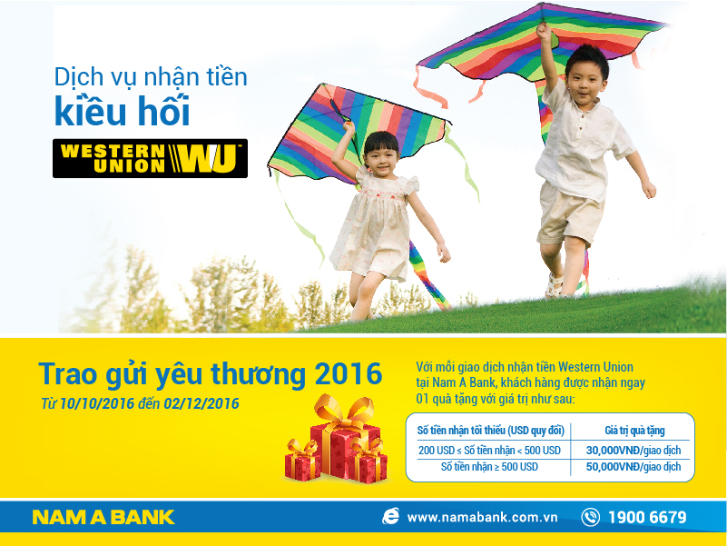 Tặng tiền mặt lên đến 50,000 VNĐ với mỗi giao dịch nhận tiền Western Union tại NamABank