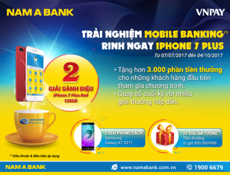 Cơ hội trúng Iphone 7 Plus khi trải nghiệm NamABank Mobile Banking phiên bản mới