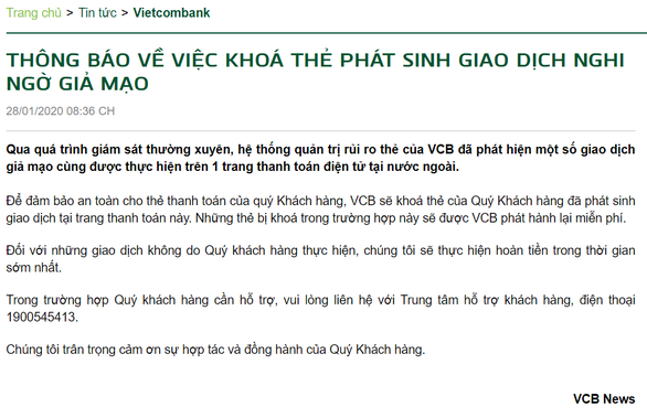 Nhiều chủ thẻ Vietcombank bất ngờ khi có giao dịch lạ - Ảnh 2.