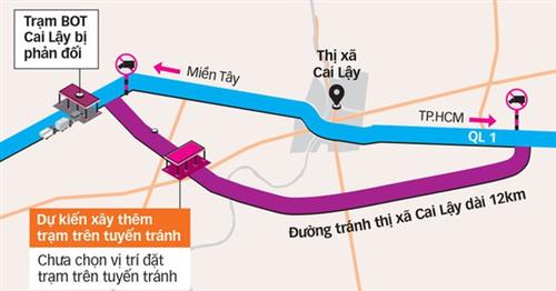 Xây thêm một trạm thu phí trên đường tránh Cai Lậy, thu phí riêng biệt 2 đường