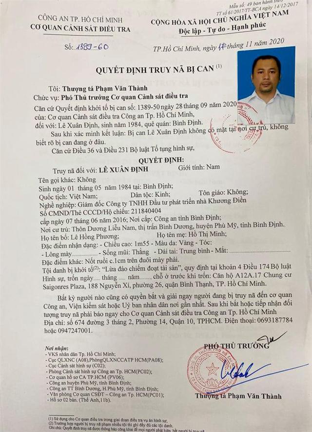 Truy nã Lê Xuân Định, Giám đốc Công ty nhà Khương Điền - Ảnh 1.