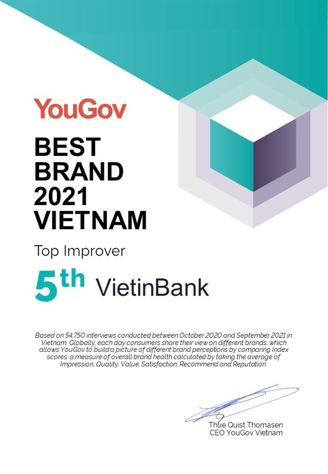 VietinBank joins Top 5 fastest-growing brands in Vietnam