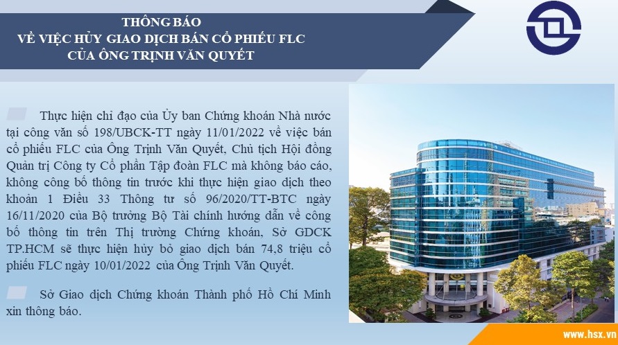 Read more about the article HOSE hủy bỏ giao dịch bán gần 75 triệu cp FLC của ông Trịnh Văn Quyết