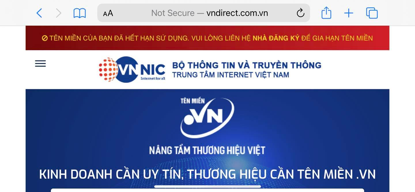 Sự cố hi hữu, website VNDirect không vào được vì hết hạn tên miền