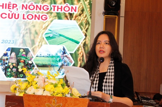 Bà Nguyễn Thị Hằng – Tổng Giám đốc Công ty cổ phần tập đoàn thủy sản Bồ Đề phát biểu tại hội nghị. Ảnh: NHẪN NAM