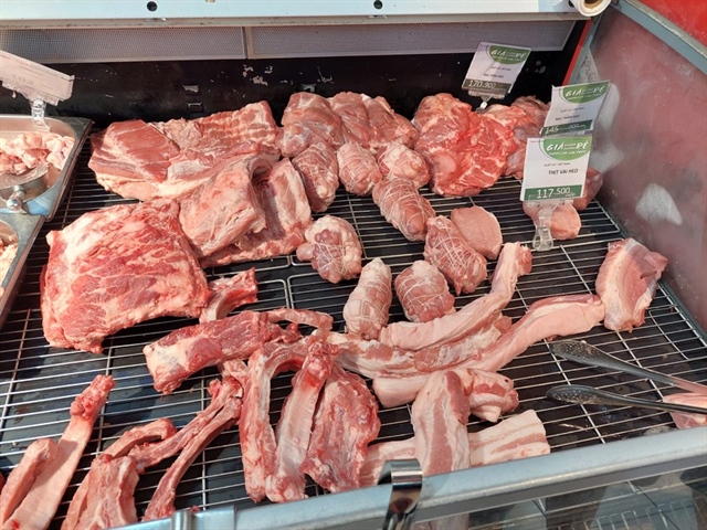 Thịt heo được bày bán trong siêu thị tại Hà Nội. Ảnh: AH