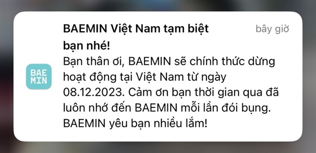 Beamin thông báo sẽ dừng hoạt động ở Việt nam vào 8-12 tới đây.
