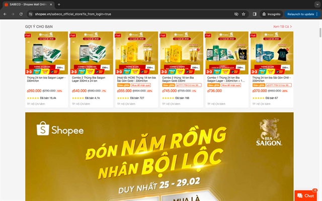 Top-selling beer and cider product lines on Vietnam's e-commerce platforms in 2023. Photo: YouNet ECI