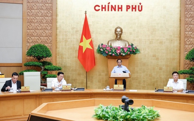 Thủ tướng Phạm Minh Chính chủ trì phiên họp Chính phủ chuyên đề pháp luật tháng 8-2024. Ảnh: NHẬT BẮC