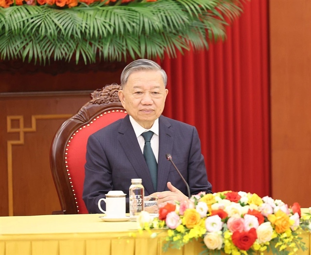 Vietnamese Party General Secretary and State President To Lam is seen at his online talks with Japanese Prime Minister Fumio Kishida from Hanoi, September 3, 2024. Photo: Vietnam News Agency