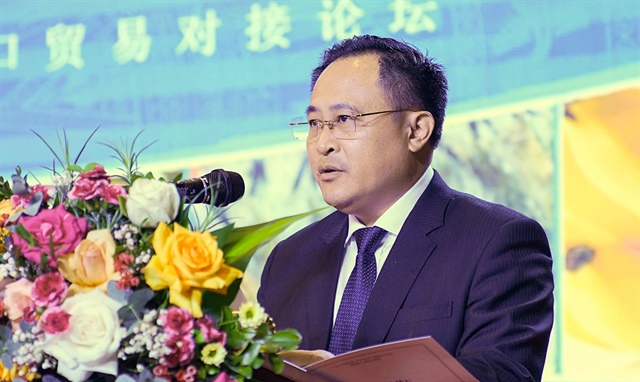 Vice-Chairman of Lang Son People’s Committee Luong Trong Quynh delivers his speech at a Vietnam - China import-export networking forum on December 3, 2024. Photo: Bao Thang / Tuoi Tre