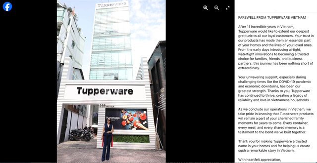 ​Tupperware Vietnam to cease operations by year-end as CEO announces farewell to consumers