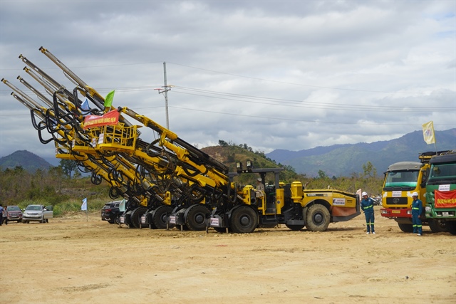 Construction vehicles at the groundbreaking ceremony for Phase 2 of the Bac Ai Pumped Storage Hydropower Plant project, located in Ninh Thuan Province, south-central Vietnam, February 22, 2025. Photo: Ngoc An / Tuoi Tre