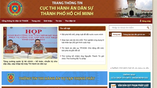 Trang thông tin điện tử Cục THADS TP.HCM. Ảnh chụp màn hình