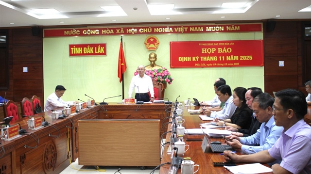 Ông Trương Công Thái, Phó chủ tịch UBND tỉnh Đắk Lắk, chủ trì họp báo. Ảnh: T.T