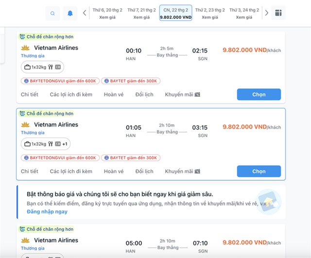 Giá vé máy bay dịp Tết 2026 tăng cao ngất ngưởng giữa TPHCM và Hà Nội - Ảnh 2.