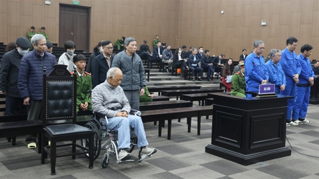 Các bị cáo tại phiên tòa sơ thẩm.