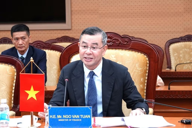 Bộ trưởng Bộ Tài chính Ngô Văn Tuấn phát biểu. (Nguồn: Cổng thông tin điện tử Bộ Tài chính)